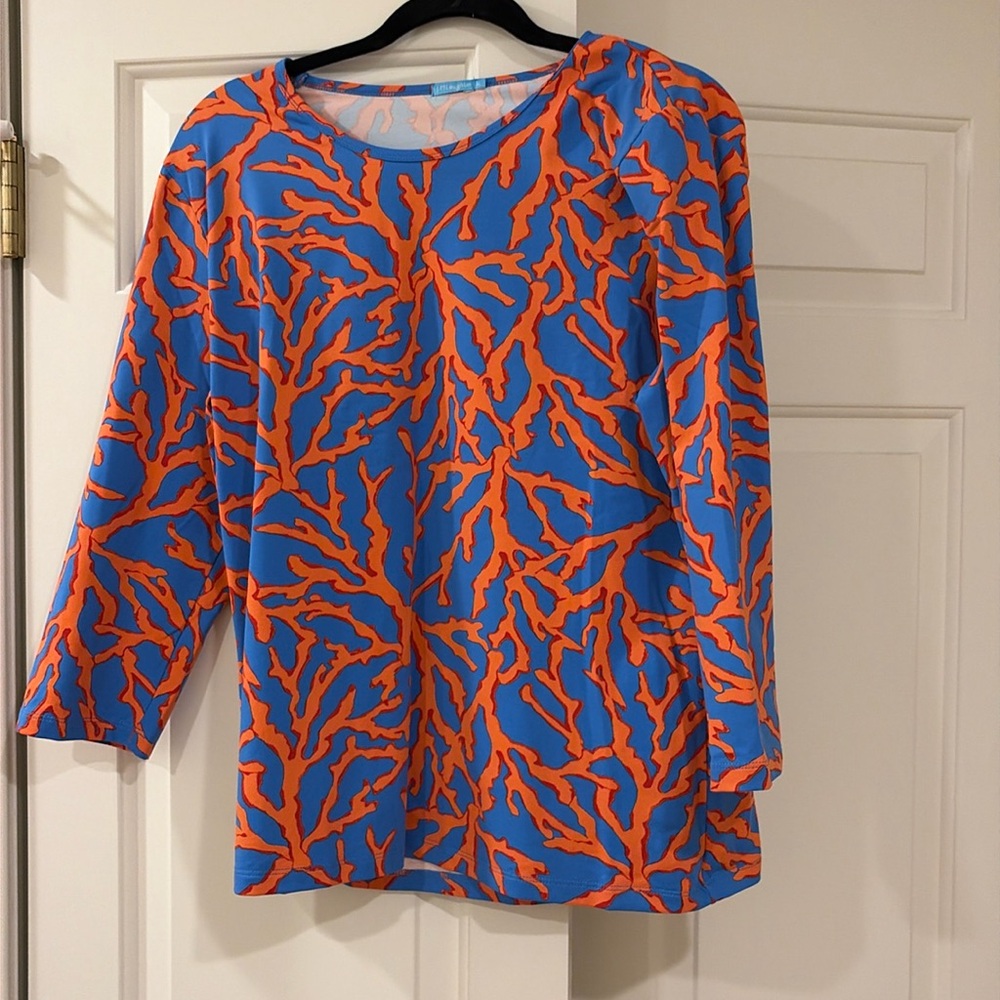 J McLaughlin Top Classic Coral Print XL EUC